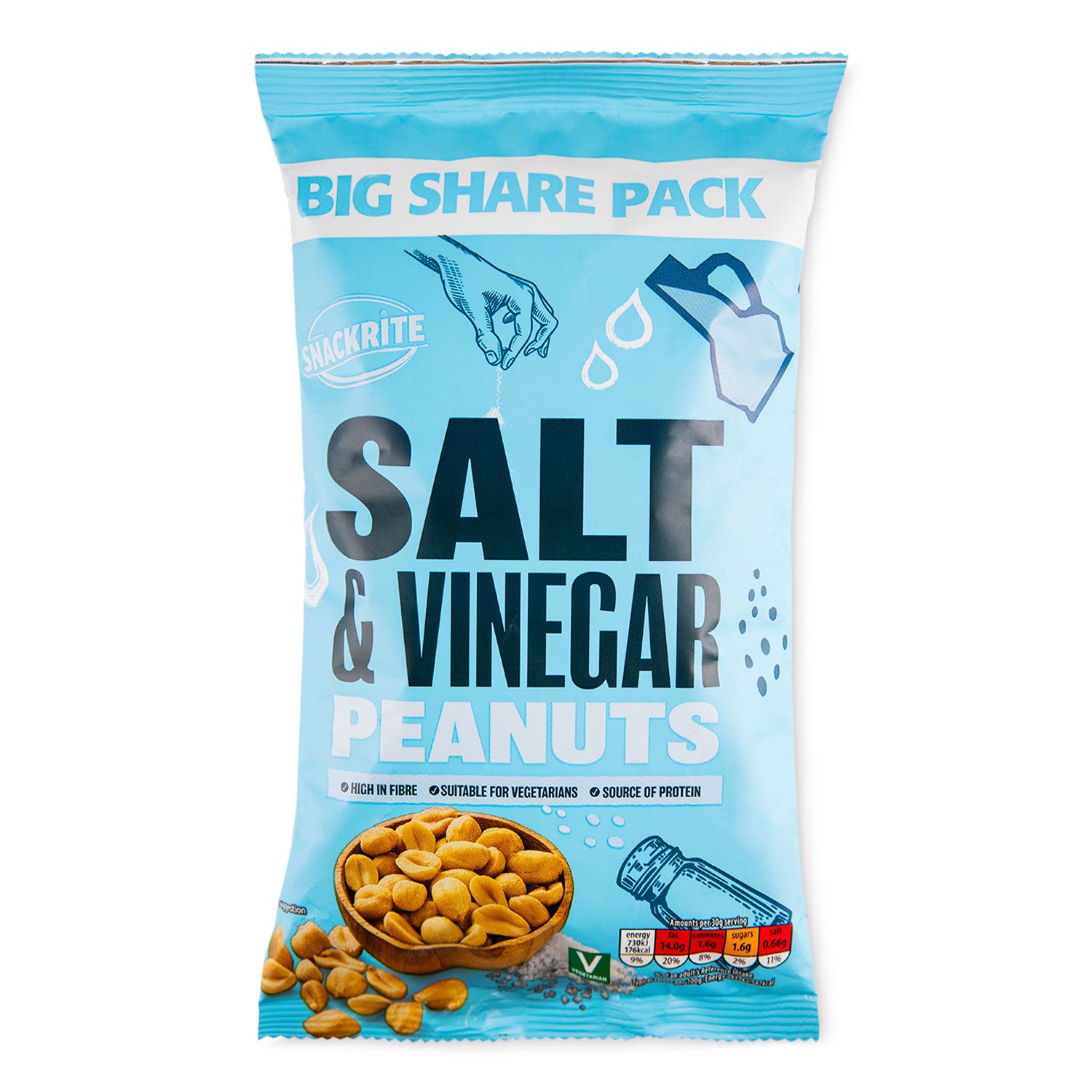 Salt & Vinegar Roasted Peanuts 400g Snackrite